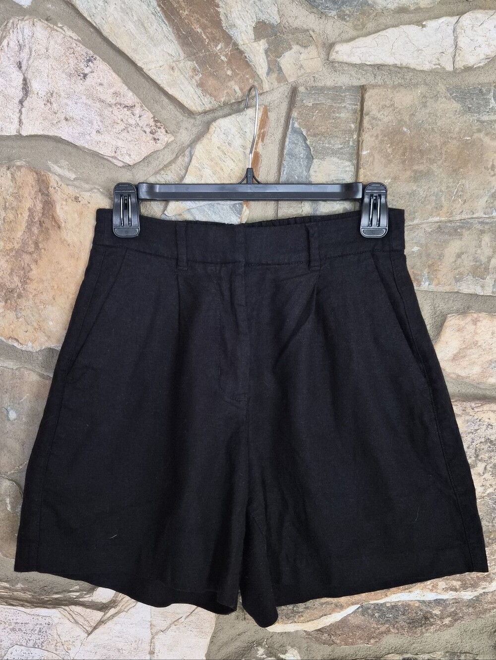 Black High Waisted Linen Blend Short Size S